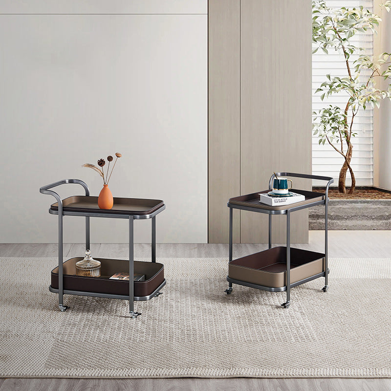 Modern Saddle Leather 2-Tier Movable End Cart — Black