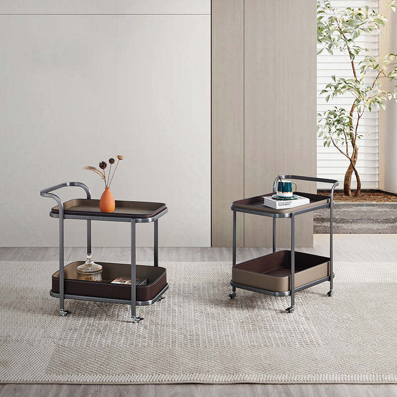 Modern Saddle Leather 2-Tier Movable End Cart — Black