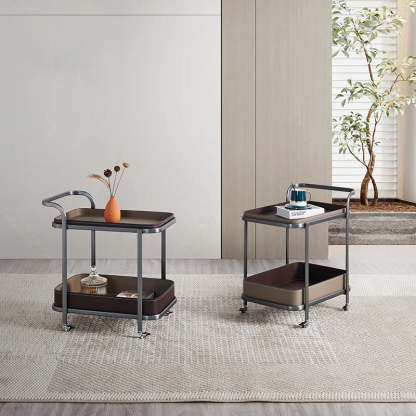 Modern Saddle Leather 2-Tier Movable End Cart — Black