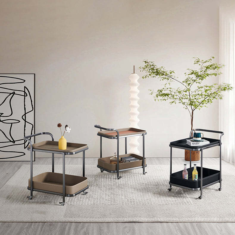 Modern Saddle Leather 2-Tier Movable End Cart — Light Coffee Color