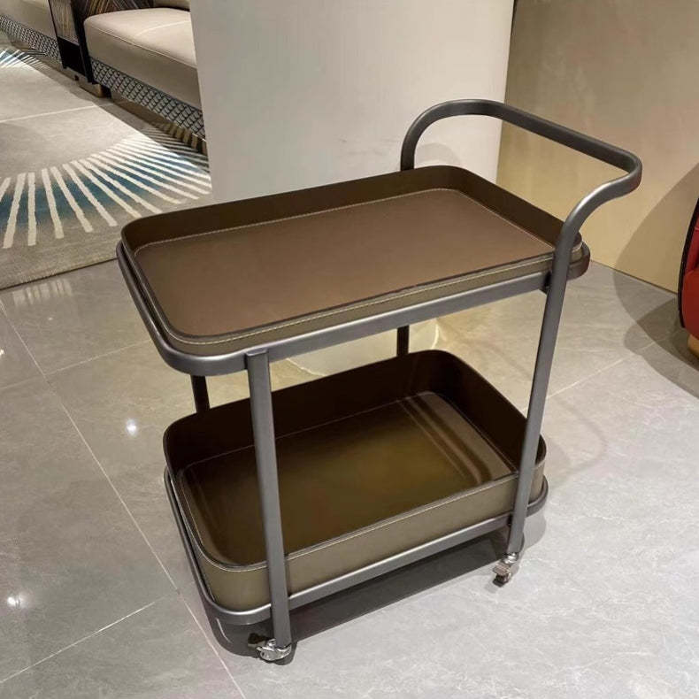 Modern Saddle Leather 2-Tier Movable End Cart