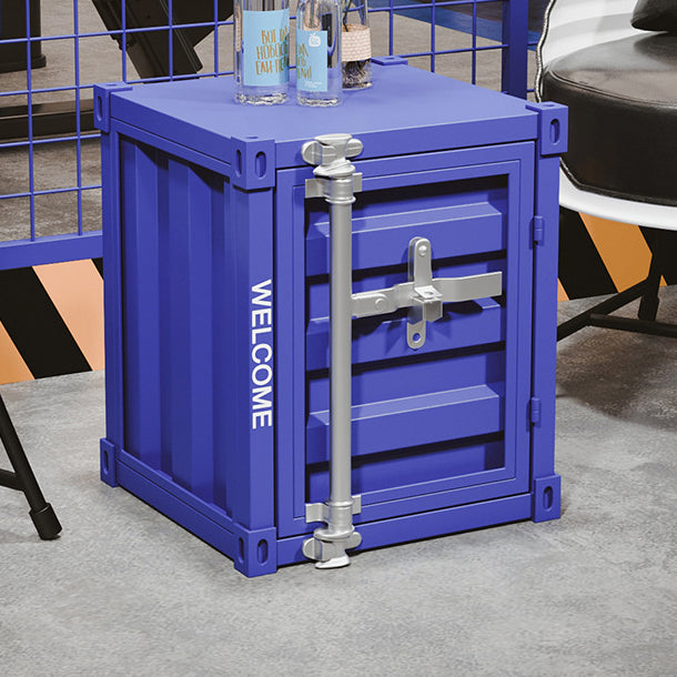 Industrial Iron Container Storage End Table — White