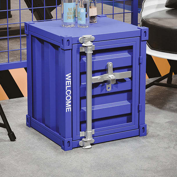 Industrial Iron Container Storage End Table — White