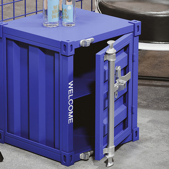 Industrial Iron Container Storage End Table — Light Gray