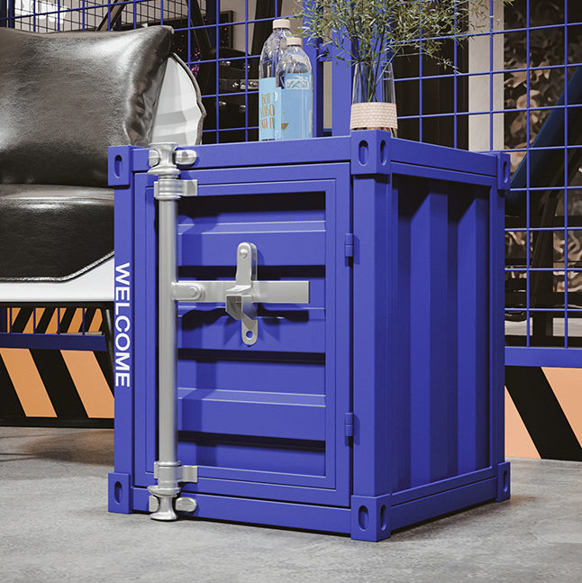 Industrial Iron Container Storage End Table — Black