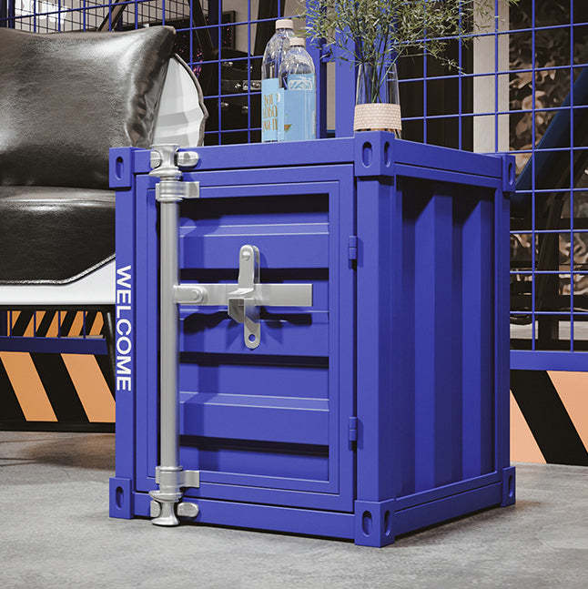 Industrial Iron Container Storage End Table — Black