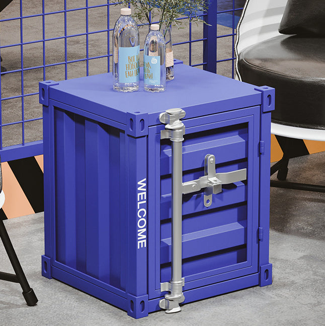 Industrial Iron Container Storage End Table — Red