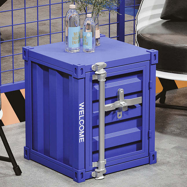 Industrial Iron Container Storage End Table — Red