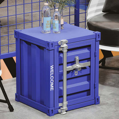 Industrial Iron Container Storage End Table — Red