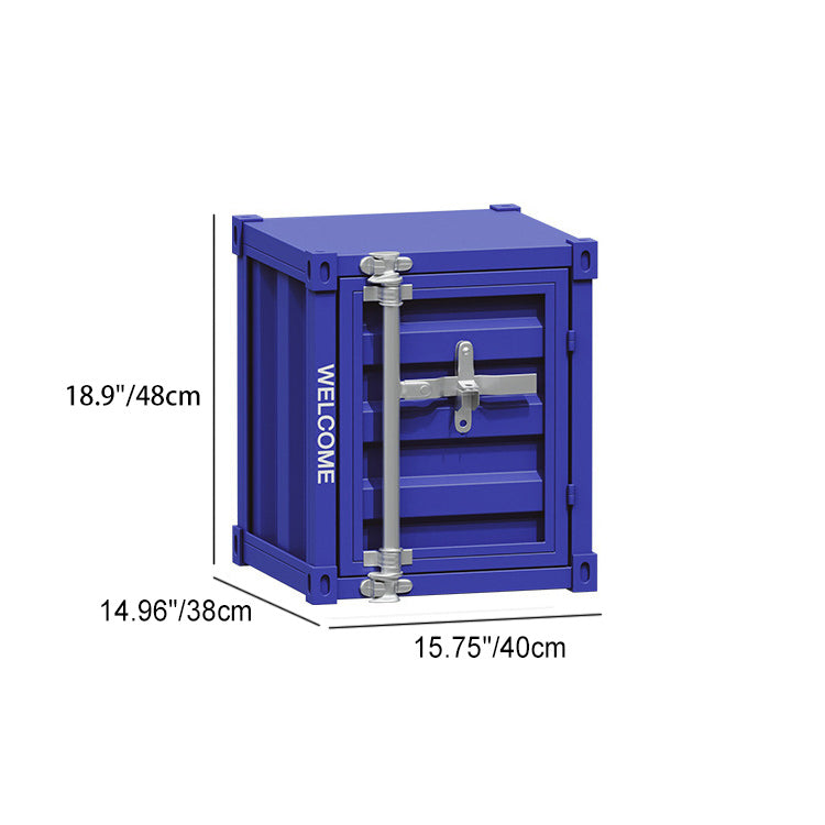 Industrial Iron Container Storage End Table — Light Blue