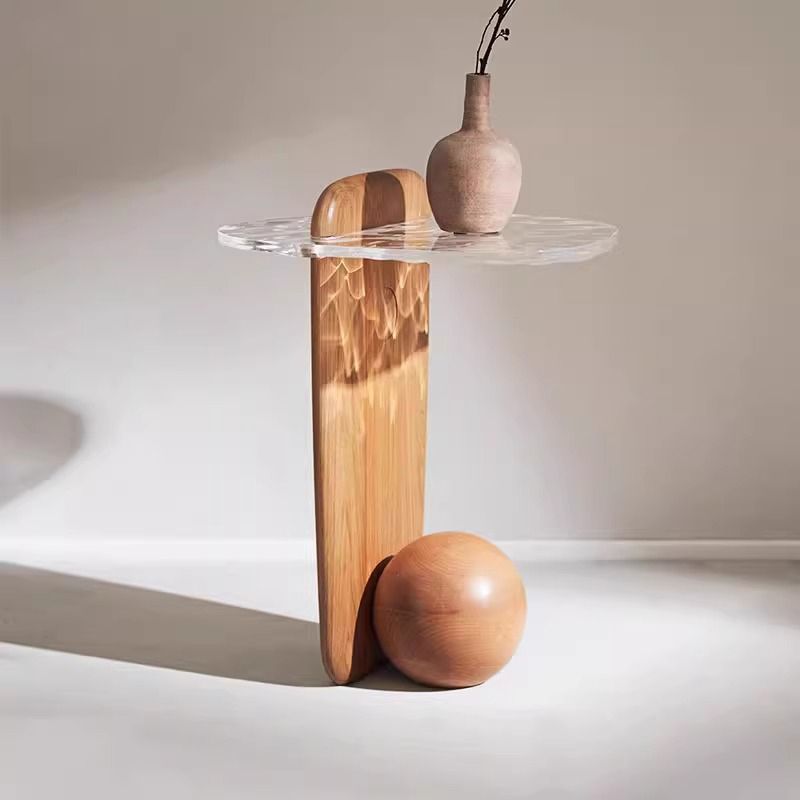 Nordic Ripple Plexiglass Oak Coffee Table — Wood Color