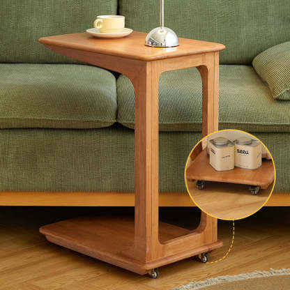 Modern C-Shaped Hollow Rubber Wood Movable 2-Tier End Table