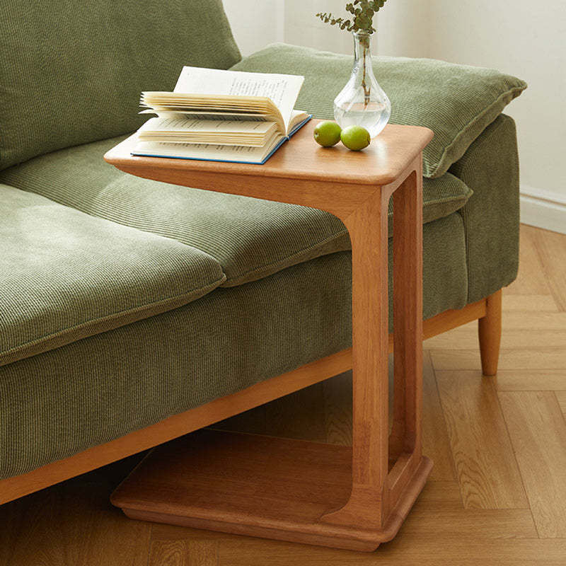 Modern C-Shaped Hollow Rubber Wood Movable 2-Tier End Table