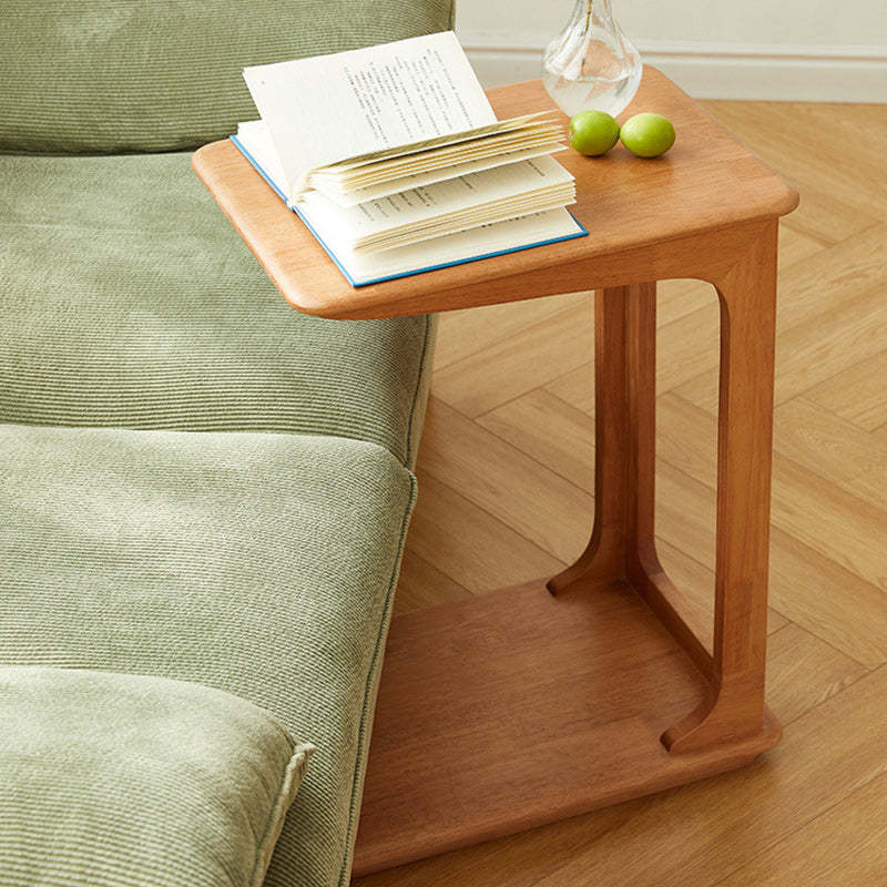 Modern C-Shaped Hollow Rubber Wood Movable 2-Tier End Table