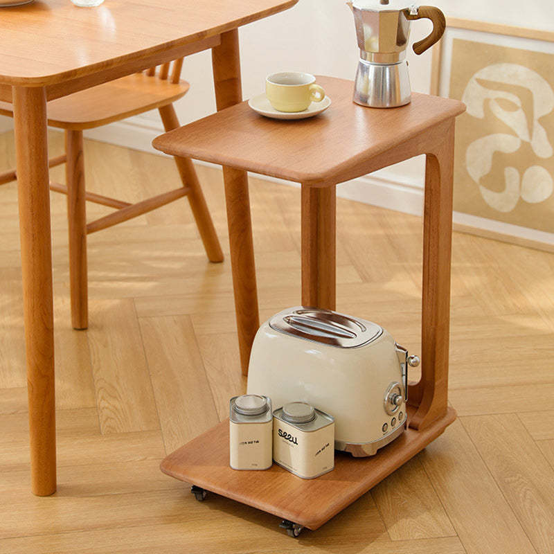 Modern C-Shaped Hollow Rubber Wood Movable 2-Tier End Table