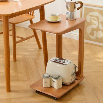 Modern C-Shaped Hollow Rubber Wood Movable 2-Tier End Table