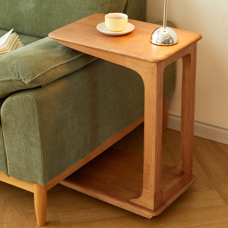 Modern C-Shaped Hollow Rubber Wood Movable 2-Tier End Table