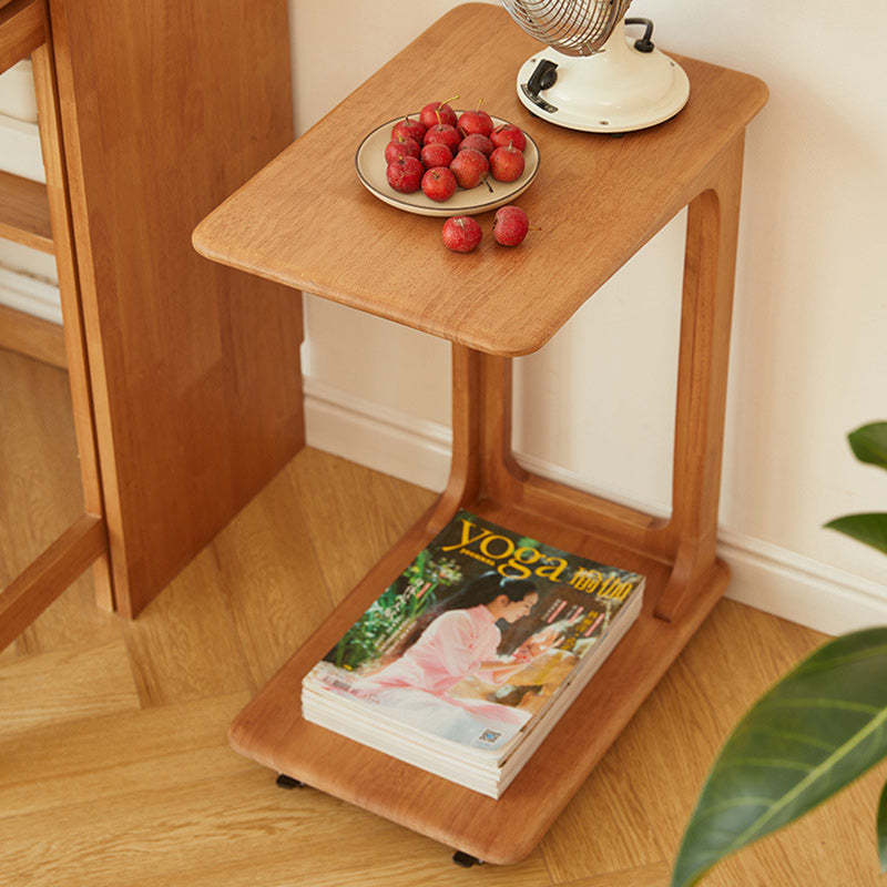 Modern C-Shaped Hollow Rubber Wood Movable 2-Tier End Table