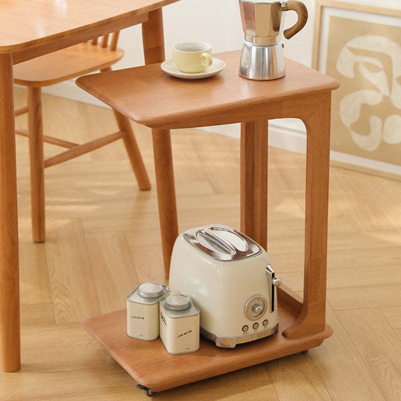 Modern C-Shaped Hollow Rubber Wood Movable 2-Tier End Table