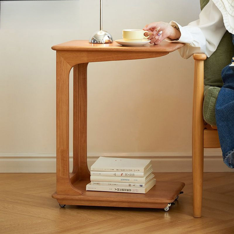Modern C-Shaped Hollow Rubber Wood Movable 2-Tier End Table