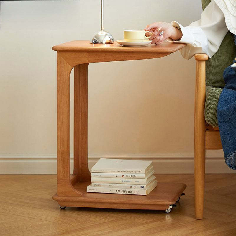 Modern C-Shaped Hollow Rubber Wood Movable 2-Tier End Table
