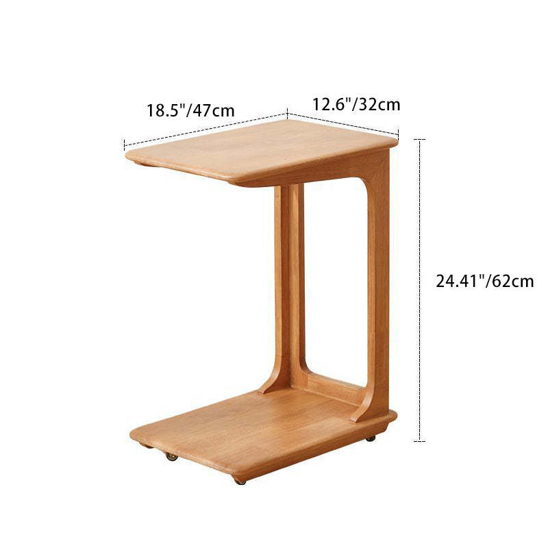Modern C-Shaped Hollow Rubber Wood Movable 2-Tier End Table