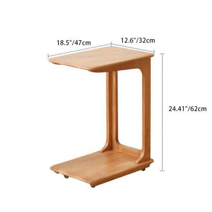 Modern C-Shaped Hollow Rubber Wood Movable 2-Tier End Table