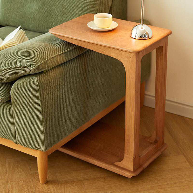 Modern C-Shaped Hollow Rubber Wood Movable 2-Tier End Table