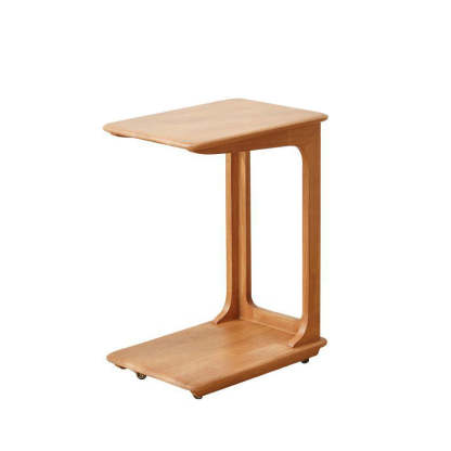 Modern C-Shaped Hollow Rubber Wood Movable 2-Tier End Table