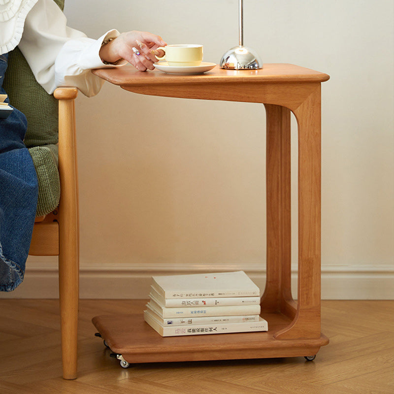 Modern C-Shaped Hollow Rubber Wood Movable 2-Tier End Table