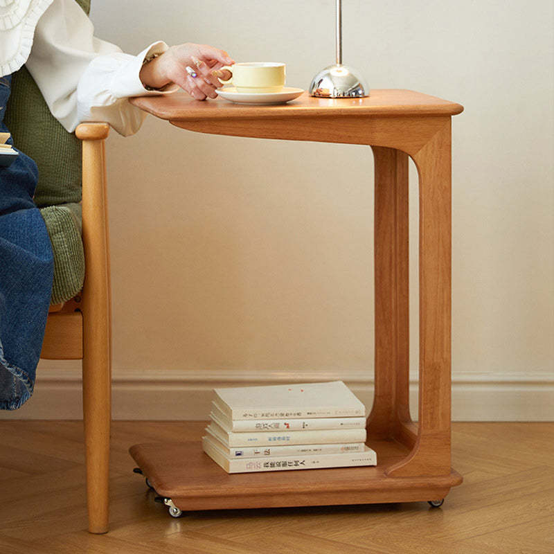 Modern C-Shaped Hollow Rubber Wood Movable 2-Tier End Table