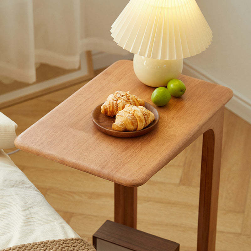 Modern C-Shaped Hollow Rubber Wood Movable 2-Tier End Table