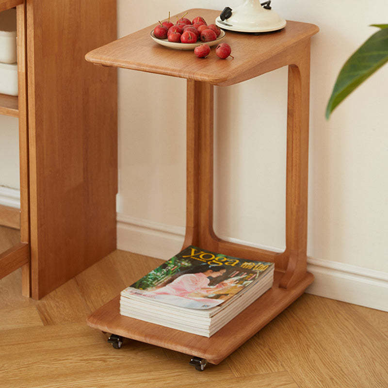 Modern C-Shaped Hollow Rubber Wood Movable 2-Tier End Table