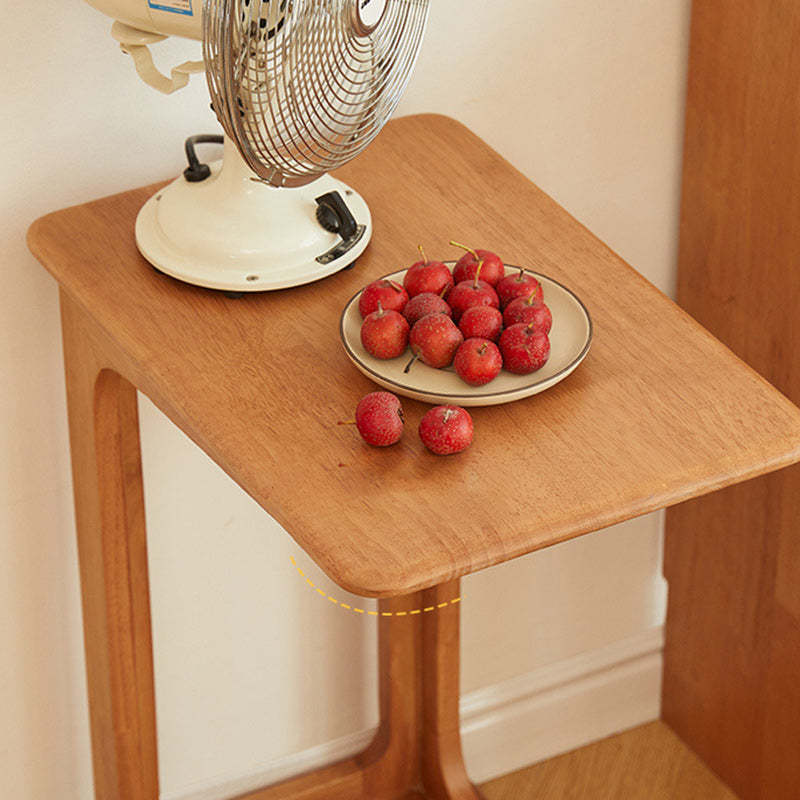 Modern C-Shaped Hollow Rubber Wood Movable 2-Tier End Table
