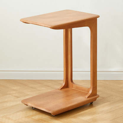 Modern C-Shaped Hollow Rubber Wood Movable 2-Tier End Table