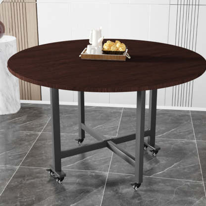 Nordic Carbon Steel Round Dining Table for 4-8 — Walnut
