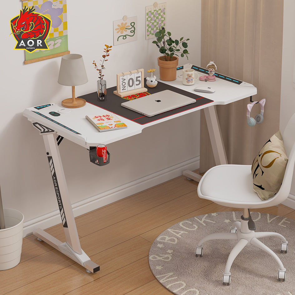 Eclectic Stainless Steel RGB-Light Desk with Cup Holder