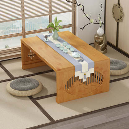 Japanese Bamboo Carved Foldable Coffee Table — Walnut Color