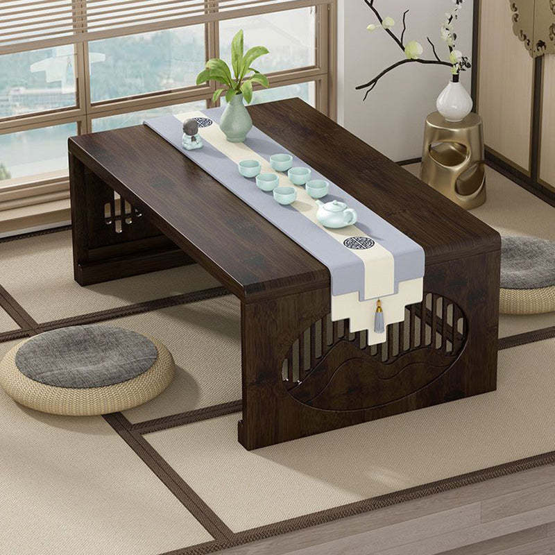 Japanese Bamboo Carved Foldable Coffee Table — Wood Color