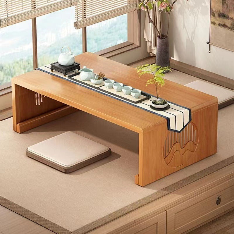 Japanese Bamboo Carved Foldable Coffee Table — Wood Color