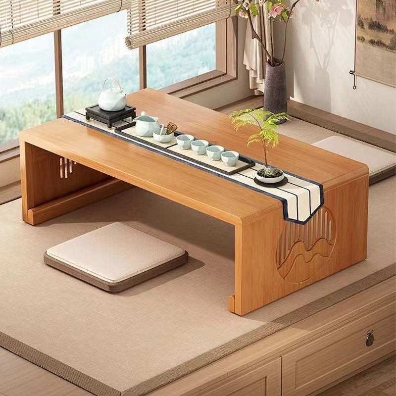 Japanese Bamboo Carved Foldable Coffee Table — Wood Color