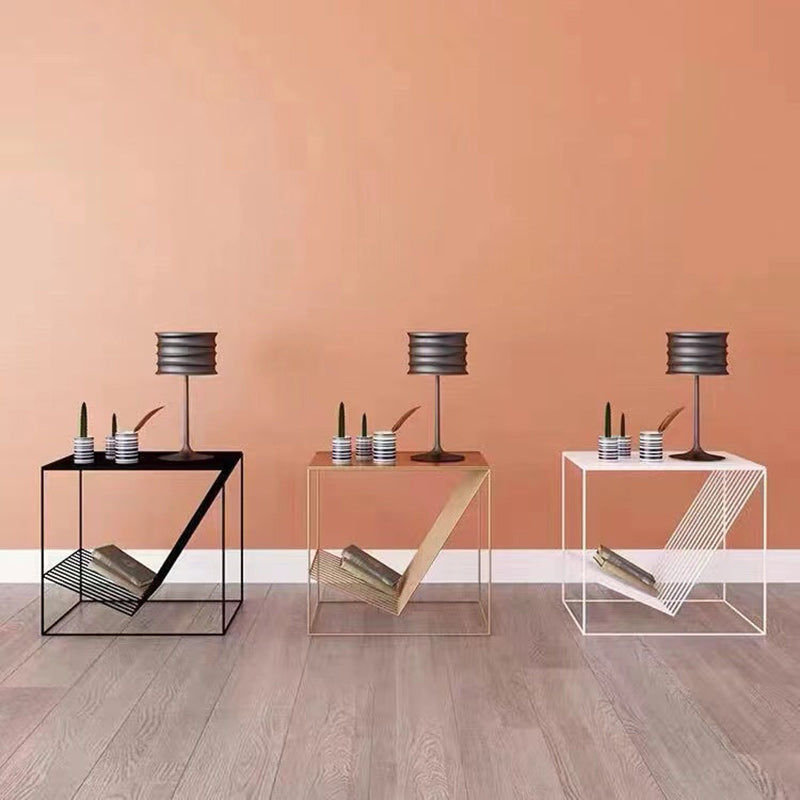 Scandinavian Steel Cube Geometrical End Table — Black