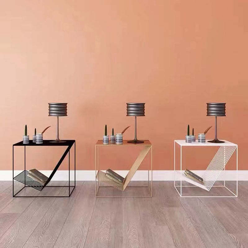 Scandinavian Steel Cube Geometrical End Table — Black