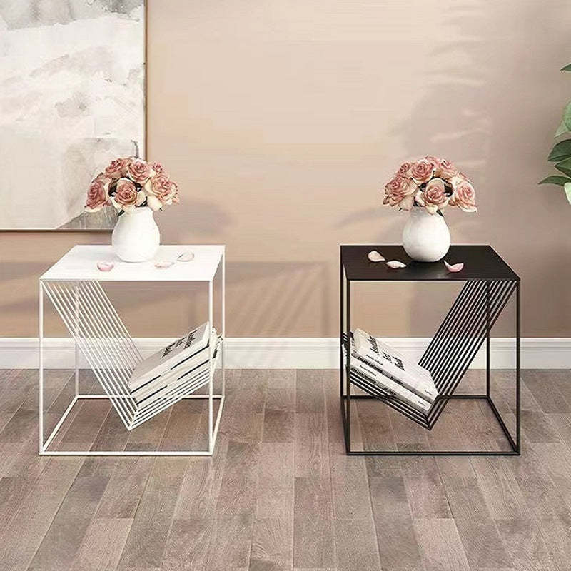 Scandinavian Steel Cube Geometrical End Table — White