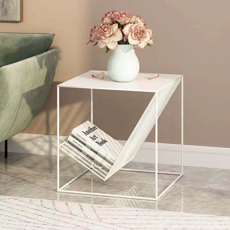 Scandinavian Steel Cube Geometrical End Table — Black