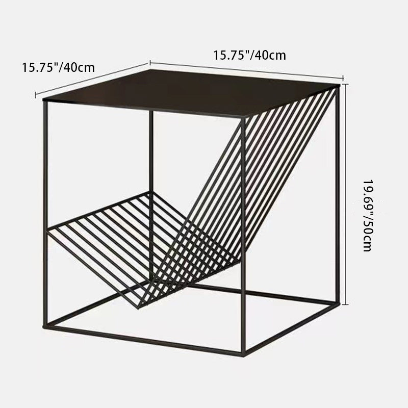 Scandinavian Steel Cube Geometrical End Table