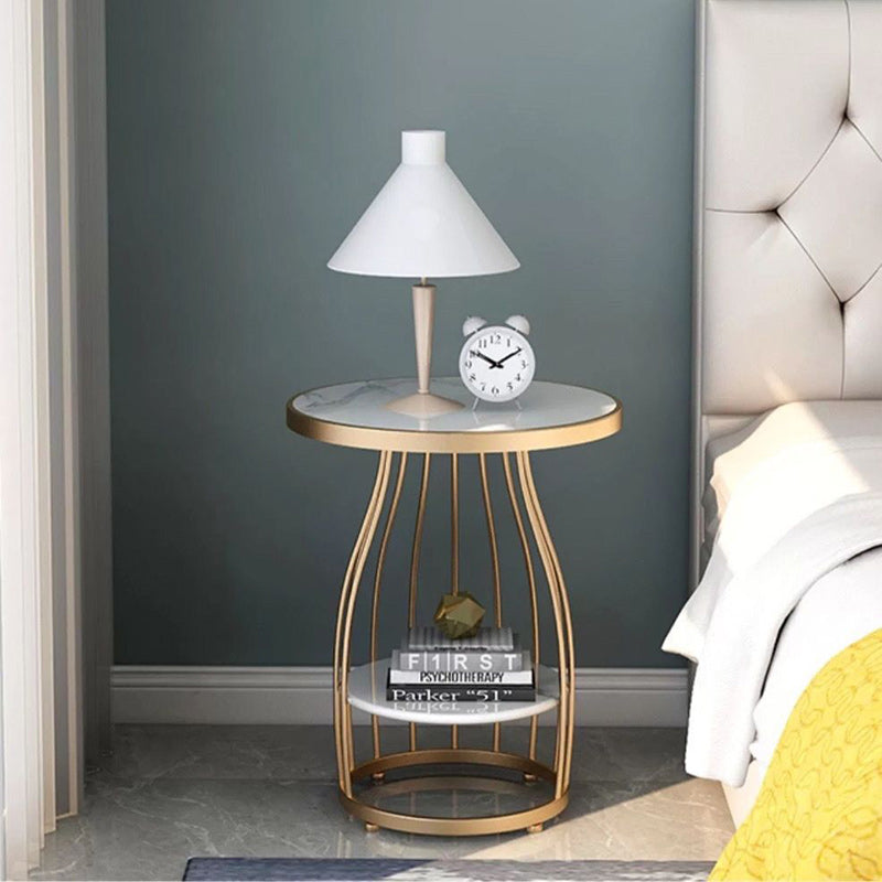 Nordic Slate Iron Round 2-Tier Side Table