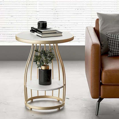 Nordic Slate Iron Round 2-Tier Side Table