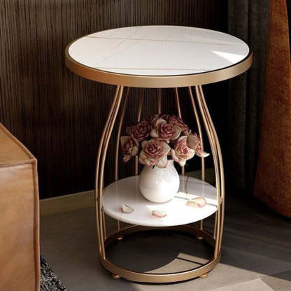 Nordic Slate Iron Round 2-Tier Side Table