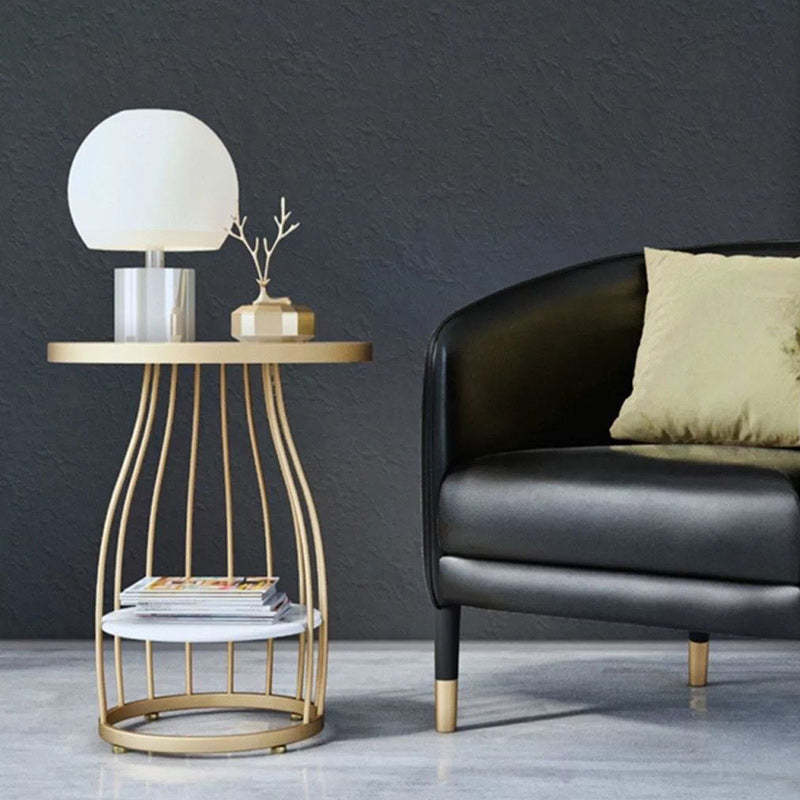 Nordic Slate Iron Round 2-Tier Side Table